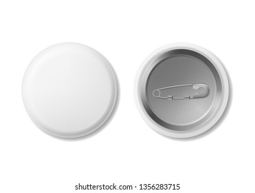 Realistic Detailed 3d White Blank Button Badge Empty Template Mockup Set Front and Back View. Vector illustration