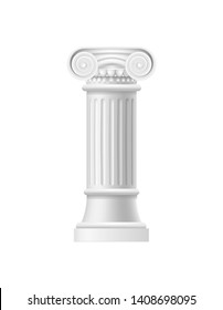 Realistic Detailed 3d White Blank Ionic Column Template Mockup Symbol of Greek Ancient Classical Architecture. Vector illustration