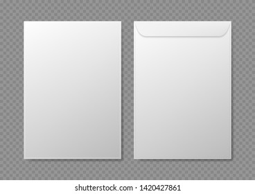 Realistic Detailed 3d White Blank Envelopes Empty Template Mockup Set For Business Papers. Vector Illustration Of Envelope