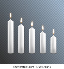 Realistic Detailed 3d White Blank Candle on a Transparent Background for Celebration and Religion. Vector illustration