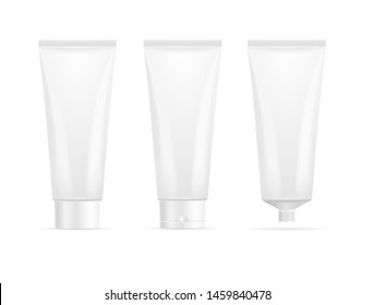 Realistic Detailed 3d White Blank Tube Cream Template Mockup Set. Vector illustration for Cosmetic Product - Gel or Toothpaste