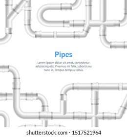 Realistic Detailed 3d White Blank Pipe Card for Construction Tube. Vector illustration of Pipeline Elements