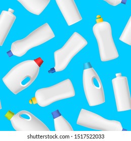 Realistic Detailed 3d White Blank Detergent Bottles and Color Caps Seamless Pattern Background. Vector illustration of Bottle