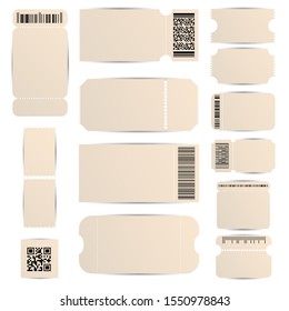 Realistic Detailed 3d White Blank Tickets Access Empty Template Mockup Set. Vector illustration of Ticket on a White