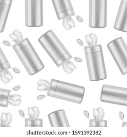 Realistic Detailed 3d White Blank Wet Wipes Package Empty Template Mockup for Business Seamless Pattern Background on a White. Vector illustration of Mock Up Pack