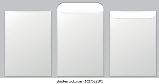 Realistic Detailed 3d White Blank Envelopes Empty Template Mockup Set for Business Papers. Vector illustration of Envelope