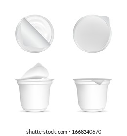 Realistic Detailed 3d White Blank Yogurt Container Empty Template Mockup Set. Vector illustration of Dairy Product