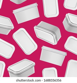 Realistic Detailed 3d White Blank Container for Butter ESeamless Pattern Background. Vector illustration of Mock Up Pack Dairy Production