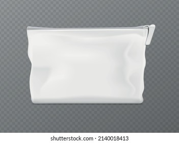 Realista Detallada 3d White Blank Cosmética Bag Zipper Empty Template Mockup en un gris. Ilustración vectorial del bolso de mano