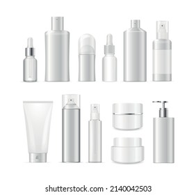 Realista Detallado 3d Tubo blanco blanco estético de botellas de mockup y gopper. Ilustración vectorial de botellas para la atención de belleza