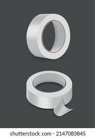 Realistic Detailed 3d White Blank Sticky Scotch Tape Roll Set for Repair, Packaging and Masking on a Grey. Vector illustration
