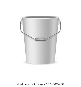 Realistic Detailed 3d White Empty Plastic or Metal Bucket and Handle. Vector illustration