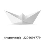 Realistic Detailed 3d White Paper Boat Empty Mockup Template. Vector illustration of Origami Folded Ship or Sail