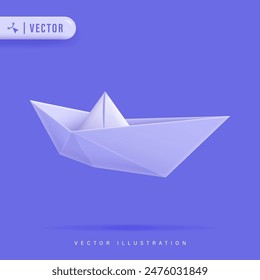 Barco de papel blanco 3d detallado realista Plantilla de maqueta vacía. Ilustración vectorial de Origami Plegada Barco o Vela	