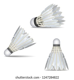 Realistic Detailed 3d White Shuttlecocks for Badminton Set Equipment for Sport Competition, Leisure or Activity Hobby . Vector illustration of Shuttlecock