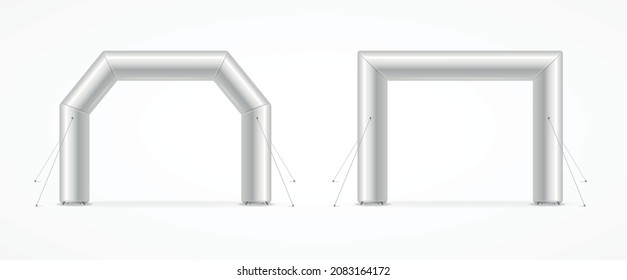 Realistic Detailed 3d White Square Inflatable Archway Empty Template Mockup Set. Vector illustration of Gates for Race