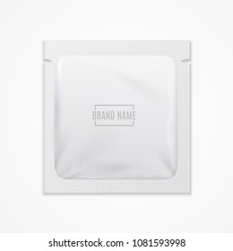 Realistic Detailed 3d White Template Blank Mockup Disposable Foil Sachet Flex Closed Protection Packaged Small Snack. Vector illustration