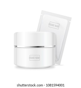 Realistic Detailed 3d White Template Blank Mockup Creme and Tester Set. Vector illustration of Moisturizing Cream Container Jar