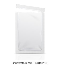Realistic Detailed 3d White Template Blank Mockup Disposable Foil Sachet Open for Merchandise Retail Cosmetic or Medicine Products. Vector illustration