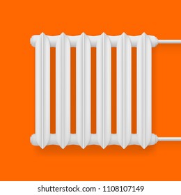 Realistic Detailed 3d White Vintage Metal Heating Radiator on a Orange Background. Vector illustration
