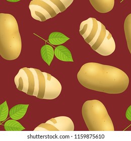 Realistic Detailed 3d Whole Potatoes Twisted Peel Seamless Pattern Background Ripe Raw Unpeeled Root Fresh Natural Product. Vector illustration of Potato