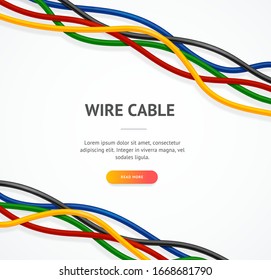 Realistic Detailed 3d Wire Cable Ad Poster Card Electric Connection Concept Place for Text. Vector illustration