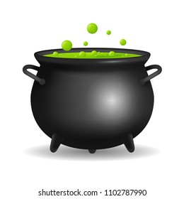 Realistic Detailed 3d Witch Cauldron Closeup View Isolated on White Background Symbol of Horror and Magic. Vector illustration