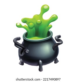 Realistic Detailed 3d Witch Cauldron Closeup View Isolated on White Background Symbol of Horror and Magic. illustration