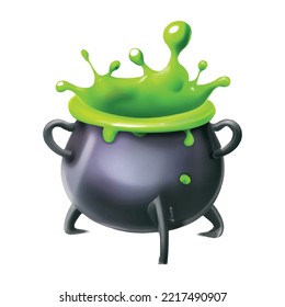 Realistic Detailed 3d Witch Cauldron Animation Set Isolated on a White Background. Vector illustration of Witches Pot