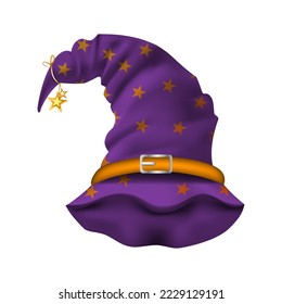 Realistic Detailed 3d Wizard Cap or Magic Cap Isolated on a White Background Halloween Symbol. Vector illustration