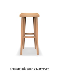 Realistic Detailed 3d Wooden Bar Stool Furniture For Bar And Restaurant Interior. Vector Illustration