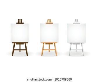 Realistic Detailed 3d Wooden Easel Set with Empty Blank Canvas on a White. Vector illustration of Easels