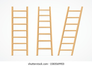 Realistic Detailed 3d Wooden Ladder Set Equipment for Repair Symbol of Success. Vector illustration of Staircase