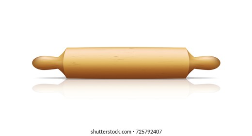 Realistic Detailed 3d Wooden Rolling Pin Kitchen Utensil Isolated on White Background Bakery Cooking Element for Web Design. Vector illustration
