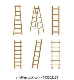 Realistic Detailed 3d Wooden Stairs Ladders Different Types Set for Interior   Construction  Vector illustration Stair Ladder