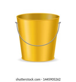 Realistic Detailed 3d Yellow Empty Plastic or Metal Bucket and Handle. Vector illustration