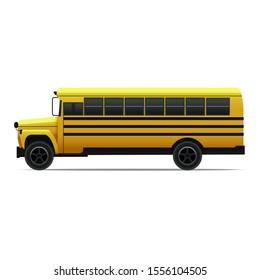 Realistic Detailed 3d Yellow School Bus for Transportation Kids and Students Side View. Vector illustration of Vehicle