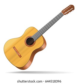 Realistic Detailed Acoustic Guitar Wood Musical Instrument for Blues, Jazz or Rock. Vector illustration