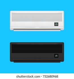 Realistic Detailed Air Conditioner Set on a Blue Background Symbol of Comfort. Climate Control for House Vector illustration