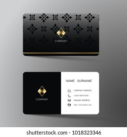 Realistic detailed business card design. With inspiration from the abstract. Contact card for company. Two sided black and white on the gray background. Vector illustration. 