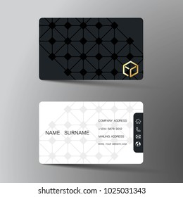Realistic detailed business card design. With inspiration from the abstract. Contact card for company. Two sided black and white on the gray background. Vector illustration. 