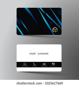 Realistic detailed business card design. With inspiration from the abstract. Contact card for company. Two sided black and blue on the gray background. Vector illustration. 