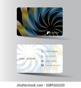 Realistic detailed business card design. With inspiration from the abstract. Two sided color chrome on the gray background. Vector illustration. 