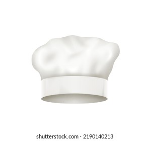 Realistic detailed chef white hat isolated, web design style element uniform for kitchen restaurant. Chief cap wear, restaurant cook and culinary uniform or headwear item. Vector illustration