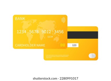 Realistic detailed credit card with abstract gold design isolated on white background. Vector illustration