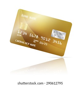 Realistic detailed credit card with abstract gold design isolated on white background. Vector illustration EPS10