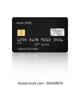 Realistic detailed credit card with abstract black striped design isolated on white background. Vector illustration EPS10