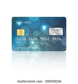 Realistic detailed credit card with abstract blue design isolated on white background. Vector illustration EPS10