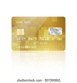 Realistic detailed credit card with abstract geometric gold design isolated on white background. Vector illustration EPS10