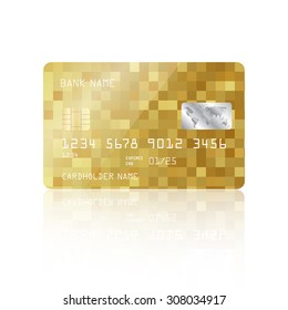 Realistic detailed credit card with abstract geometric gold design isolated on white background. Vector illustration EPS10